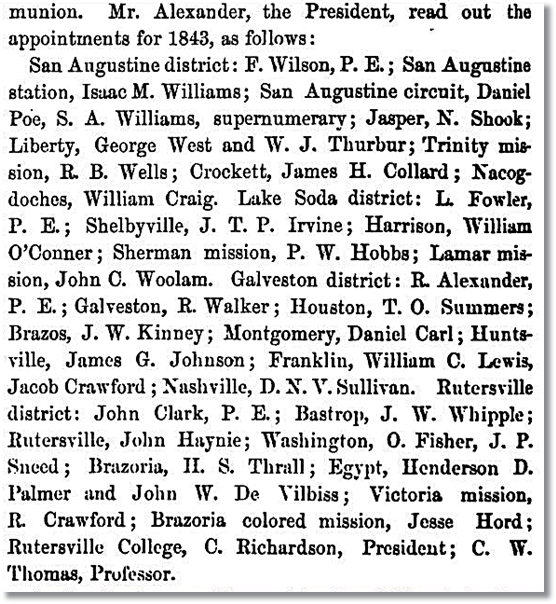 1843 Methodist Appointments in Texas
